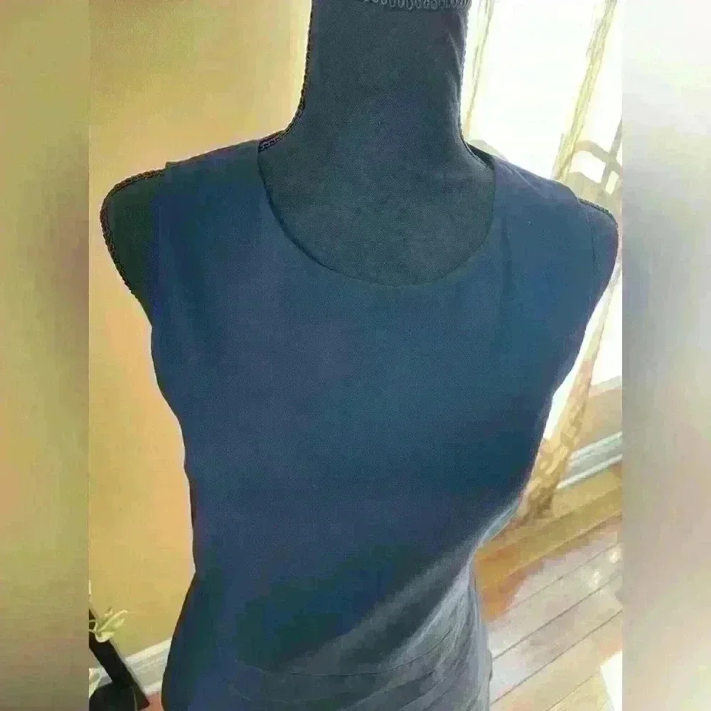 J Mclaughlin Navy Blue Scallop Hem Tiered Sleeveless Sheath Dress Women’s Size 4 - Picture 11 of 14